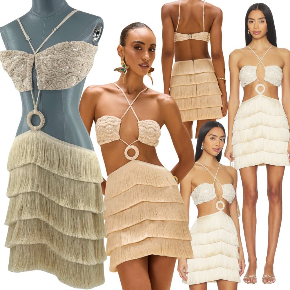 🆕 PATBO 🧿 NWOT Crochet Bloom Cut Out Mini Dress, Beige - Sz US 12 BR 44